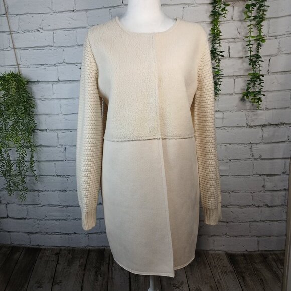 WOMENS DOR DOR COUTURE SHERPA WINTER WHITE SUEDE SWEATER COAT CREAM SIZE M - Picture 3 of 16